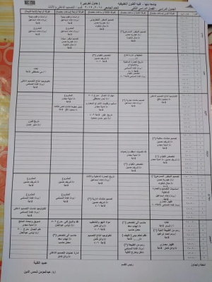 الجدول الدراسى للفصل الدراسى الثانى قسم التصميم الداخلى والاثات