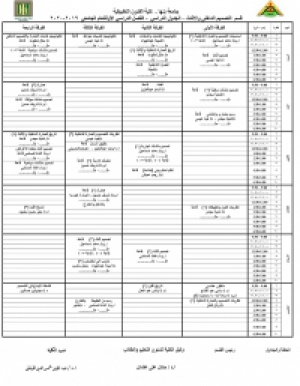 الجدول الدراسى لقسم التصميم الداخلى والأثاث للترم الأول للعام الدراسى 2019/2020