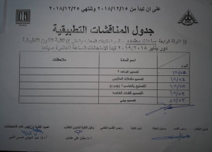 الجدول النهائى للمناقشات العملية للفرقة الرابعة بقسم المنتجات المعدنية الحلى