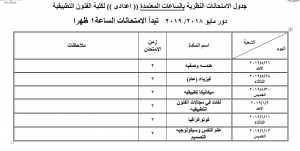 جدول النظرى ساعات معتمدة للفرقة الاعدادى